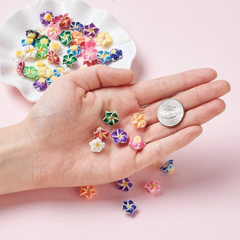 KISSITTY 200-Piece Random Mixed Color Handmade Polymer Clay 3D Plumeria Flower Spacer Loose Beads 12x8mm with Holes 1-1.6mm for DIY Jewelry Craft Making - Image 5